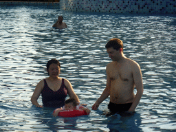 Tim, Miaomiao and Max at the swimming pool of the Guantang Hot Spring Resort