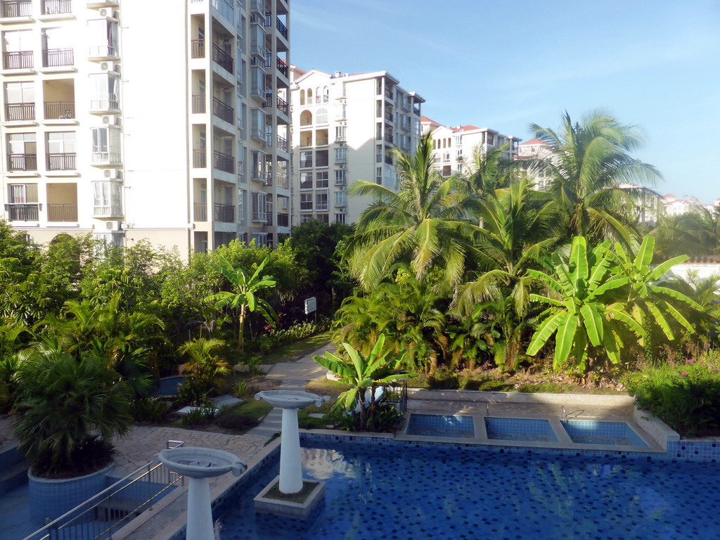 The swimming pool of the Guantang Hot Spring Resort, viewed from the breakfast room