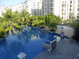 The swimming pool of the Guantang Hot Spring Resort, viewed from the breakfast room