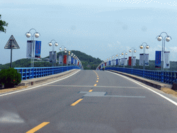 The Dongyu Bridge over the Wanquan River in Boao, viewed from the car