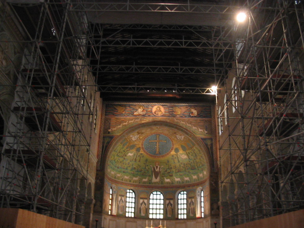 Nave and apse of the Basilica di Sant`Apollinare in Classe church, under renovation