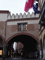 Arch next the City Hall, over the street from the Piazza del Popolo square to the Via Cairoli street