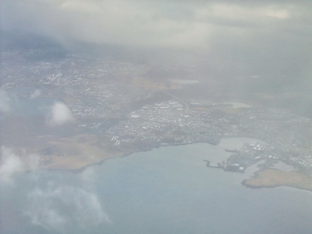 The city of Hafnarfjörður and its harbour, viewed from the plane from Amsterdam