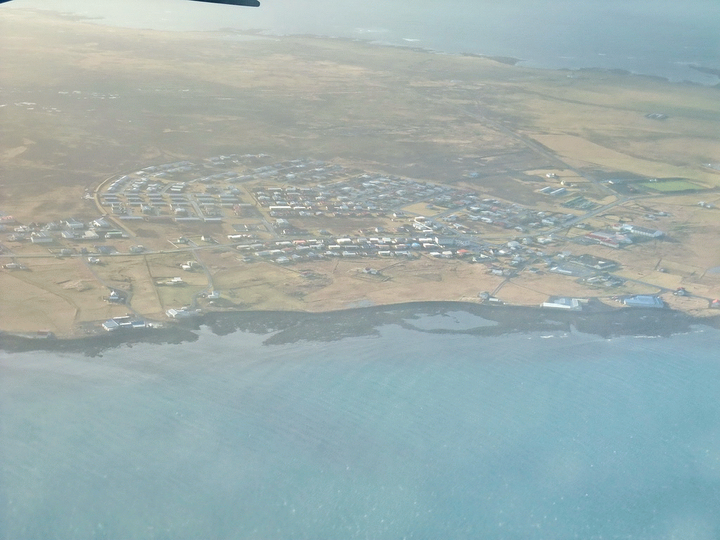 The town of Garður, viewed from the plane from Amsterdam
