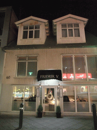 Front of the Friðrik V restaurant at Laugavegur street, by night