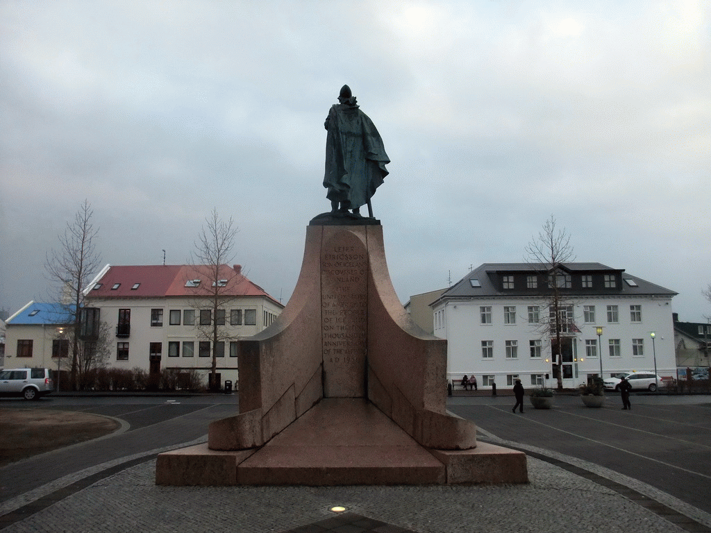Back side of the statue of Leif Ericson at Eriksgata street