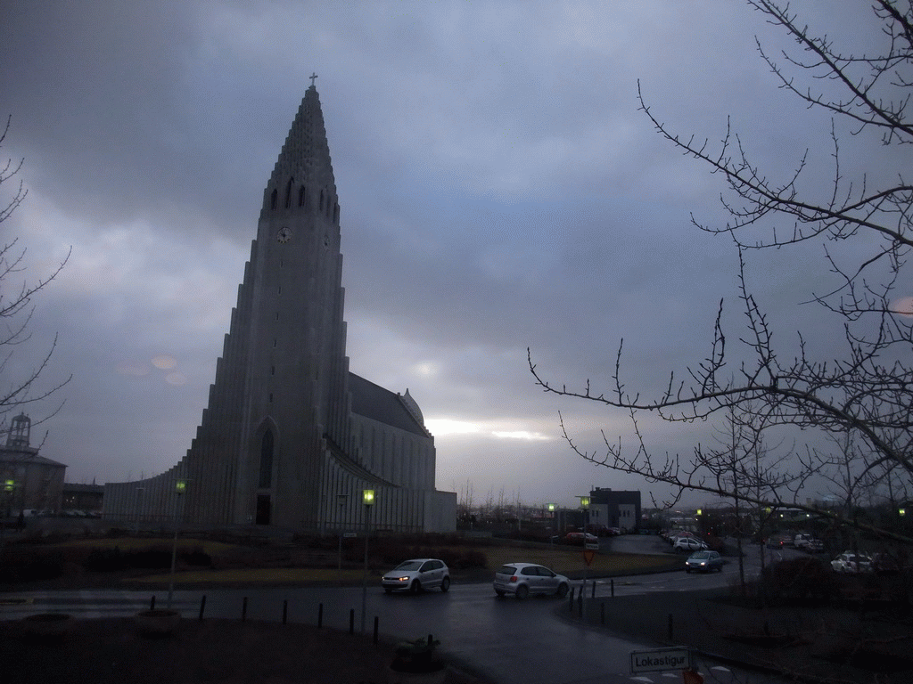 The Hallgrímskirkja church, viewed from Café Loki