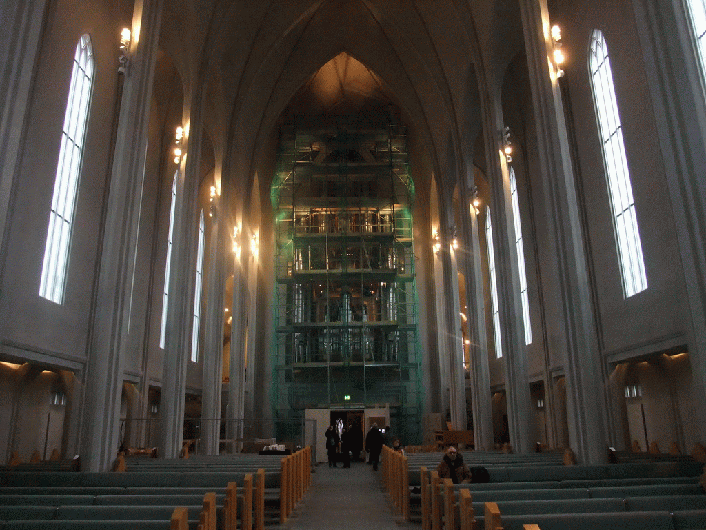 Nave and organ, under renovation, of the Hallgrímskirkja church