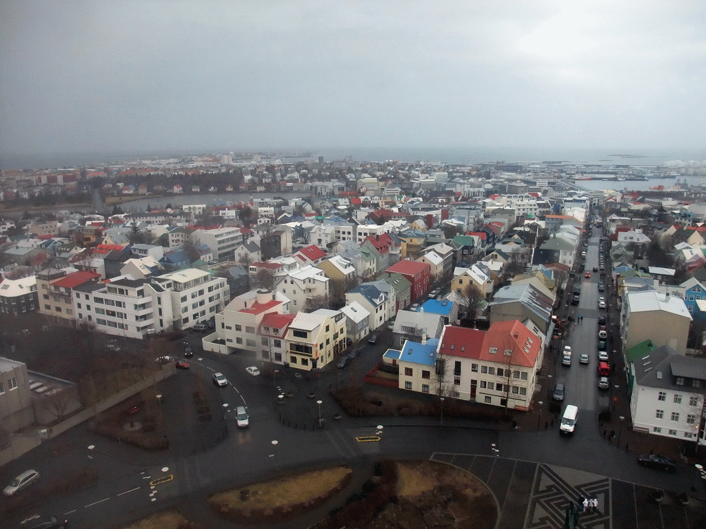 The west side of the city with the Tjörnin lake, viewed from the tower of the Hallgrímskirkja church