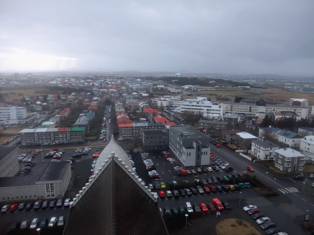 The southeast side of the city with the Perlan building, viewed from the tower of the Hallgrímskirkja church