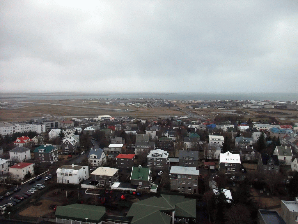 The south side of the city with Reykjavík Airport, viewed from the tower of the Hallgrímskirkja church