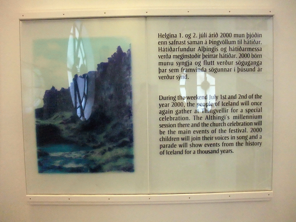 Information on the millennial celebrations of the Alþing and the christianization of Iceland, in the tower of the Hallgrímskirkja church