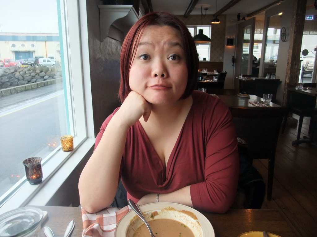 Miaomiao having lunch in the Höfnin Restaurant in the Old Harbour