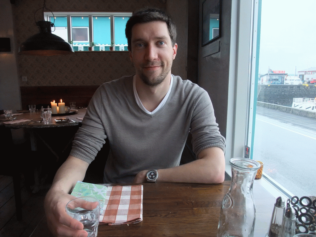 Tim having lunch in the Höfnin Restaurant in the Old Harbour