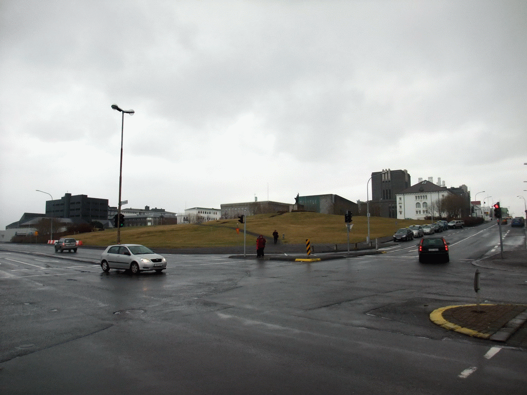 The Arnarhóll park with a statue of Ingólfur Arnarson