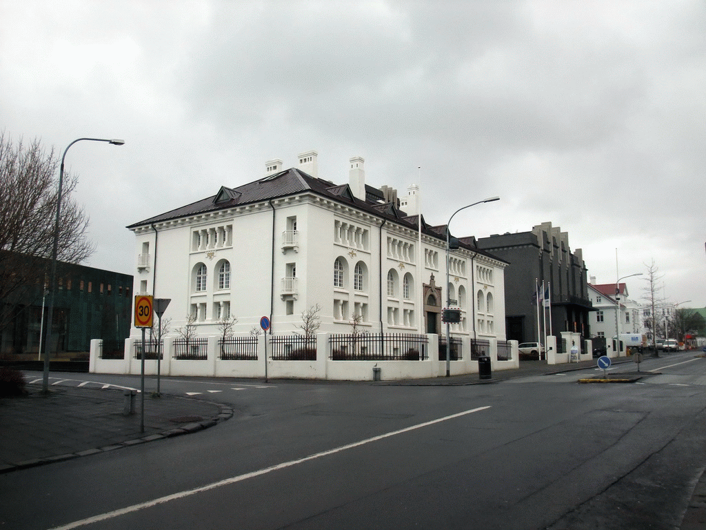 Front of the National Center for Cultural Heritage and the National Theatre of Iceland (Þjóðleikhúsið) at the Hverfisgata street