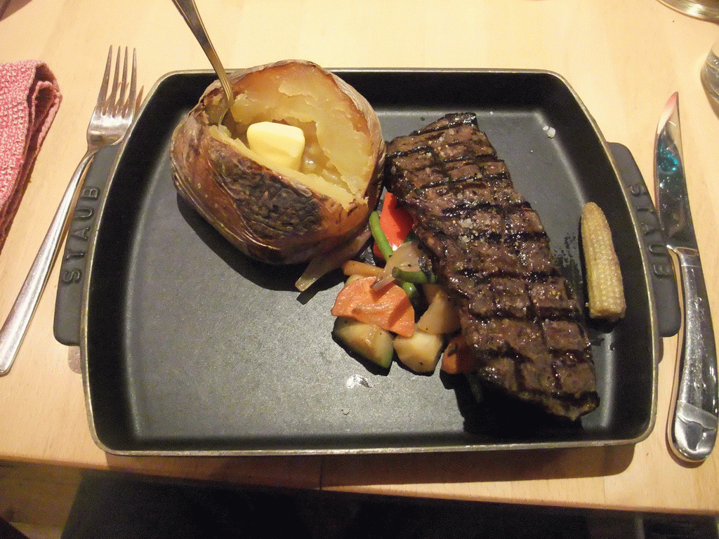 Whale meat and stuffed potato at the Hereford Steikhús restaurant