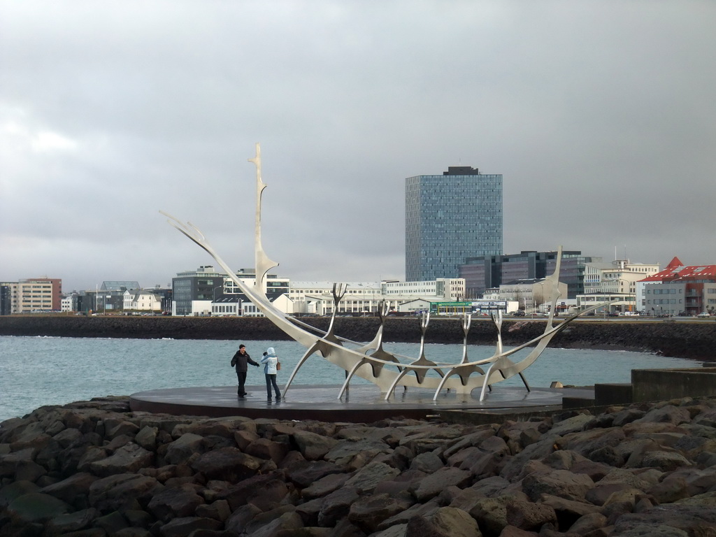 The sculpture `The Sun Voyager` (Sólfar) at the Sculpture and Shore Walk