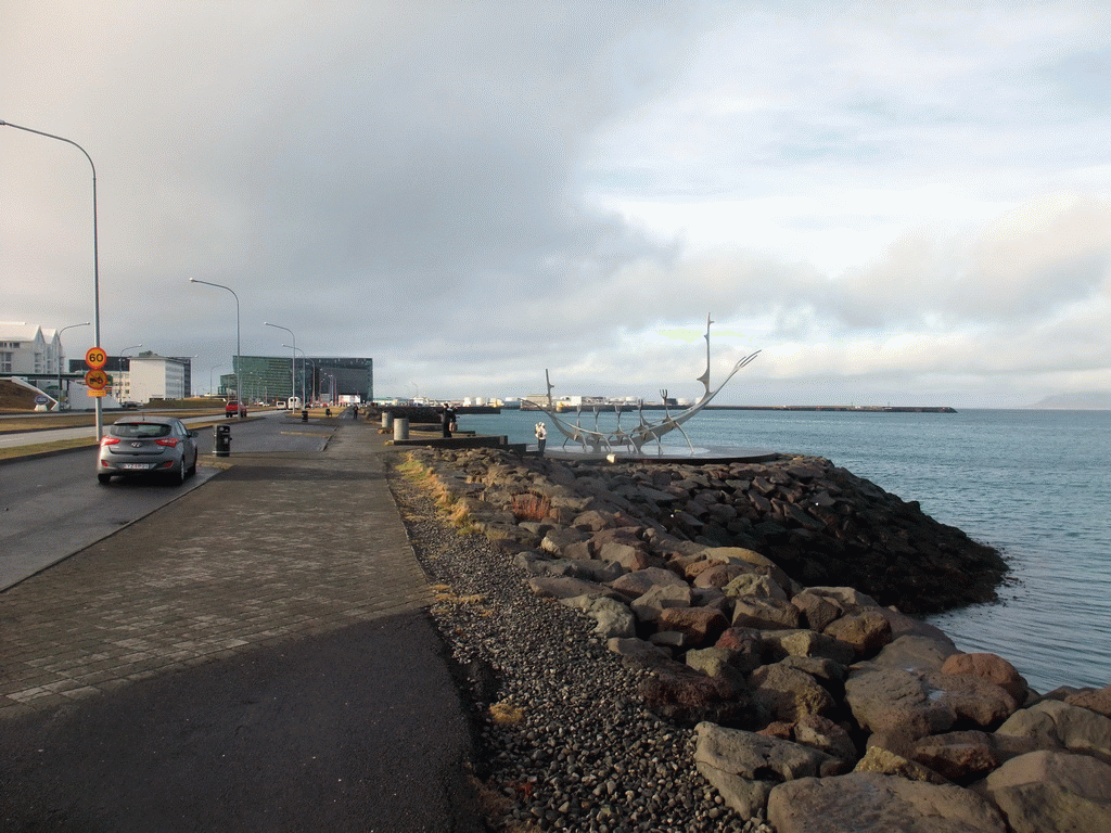 The Sculpture and Shore Walk with the sculpture `The Sun Voyager`