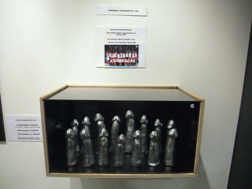 Penis statuettes of the Icelandic National Handball Team of the Olympics of 2008, in the Icelandic Phallological Museum