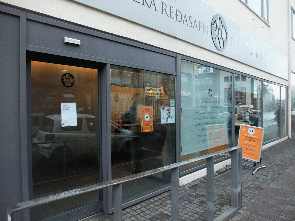 Front of the Icelandic Phallological Museum at the Laugavegur street