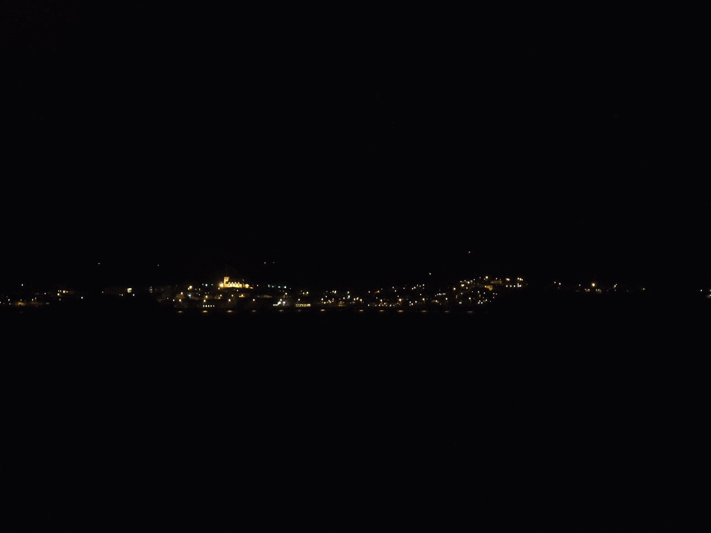 The city of Akranes, viewed from a parking place during the Northern Lights Tour, by night