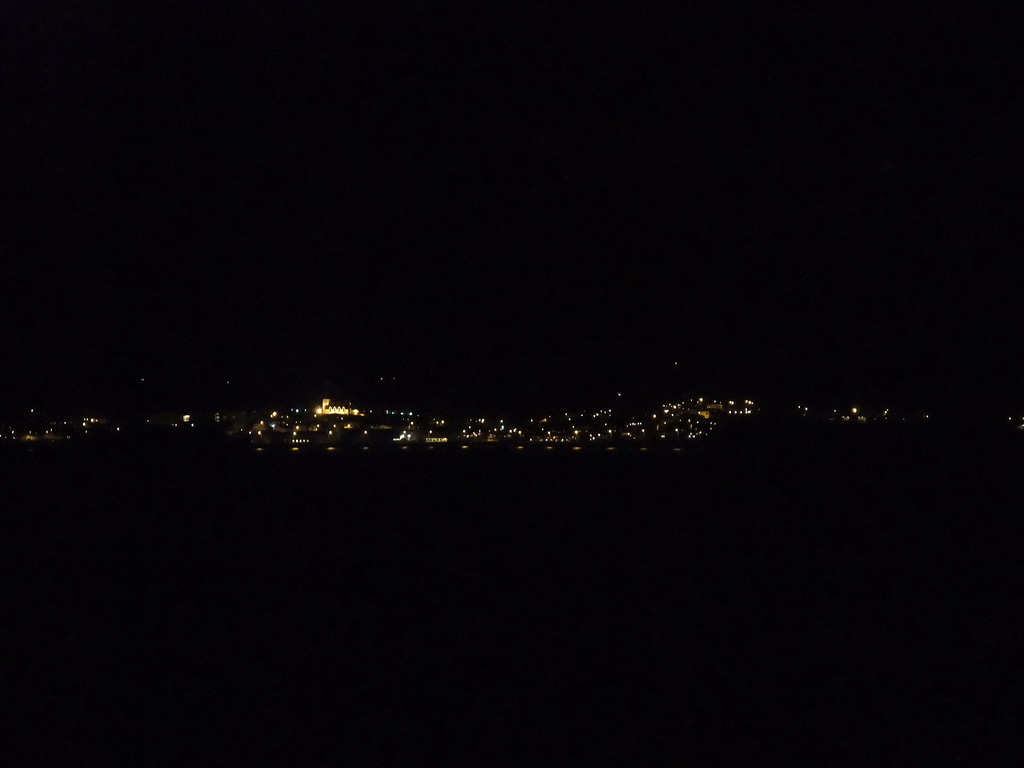 The city of Akranes, viewed from a parking place during the Northern Lights Tour, by night