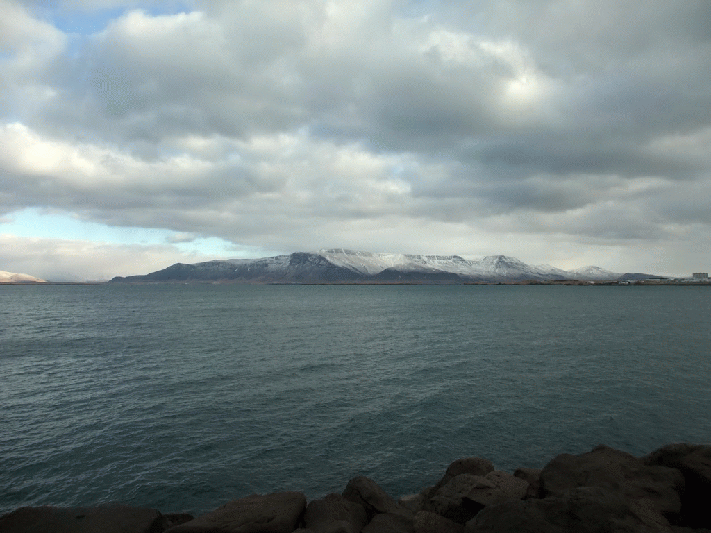 The Atlantic Ocean and Mount Esja, viewed from the Sculpture and Shore Walk