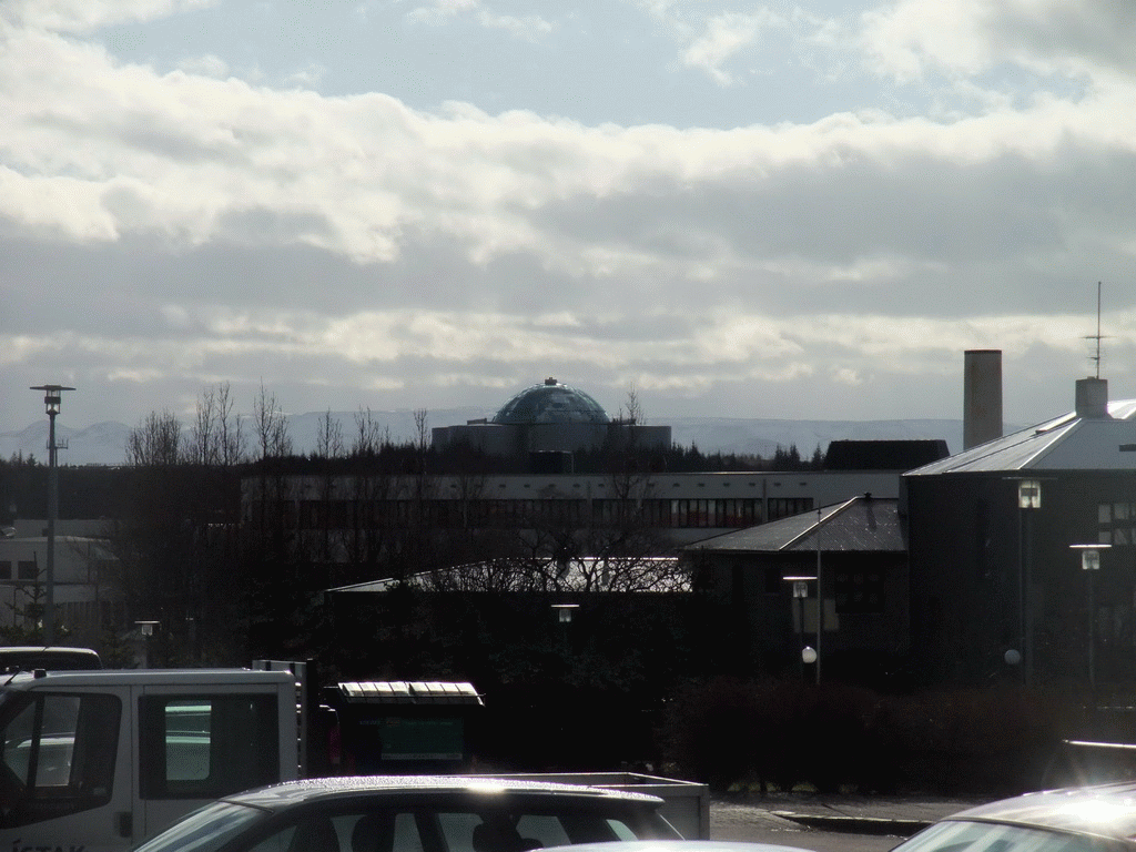 The Perlan building and surroundings, viewed from the Eiríksgata street
