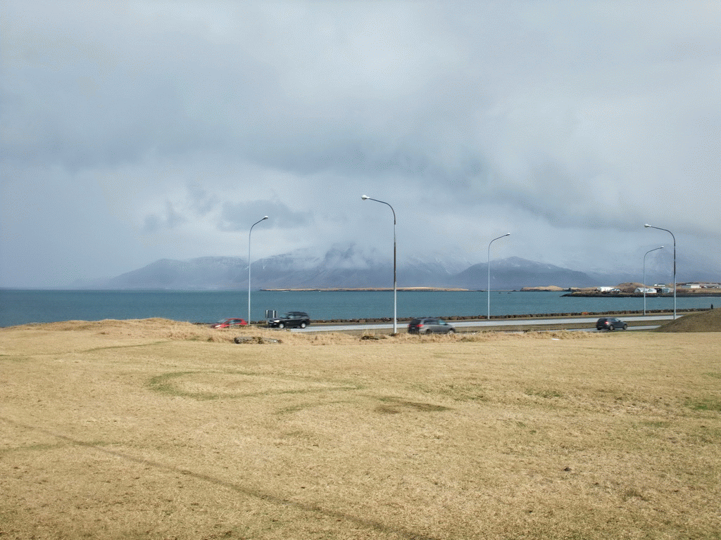 The Atlantic Ocean and Mount Esja, viewed from the Fjörutún park