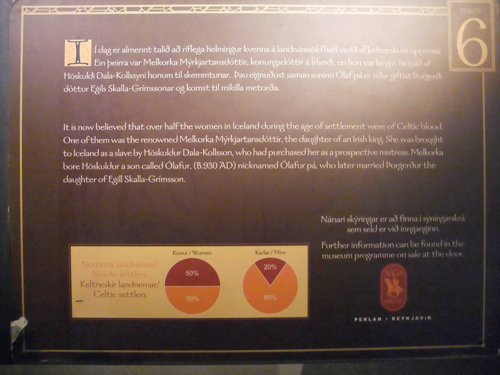 Information on the Nordic and Celtic ancestry of Icelanders, at the Saga Museum in the Perlan building
