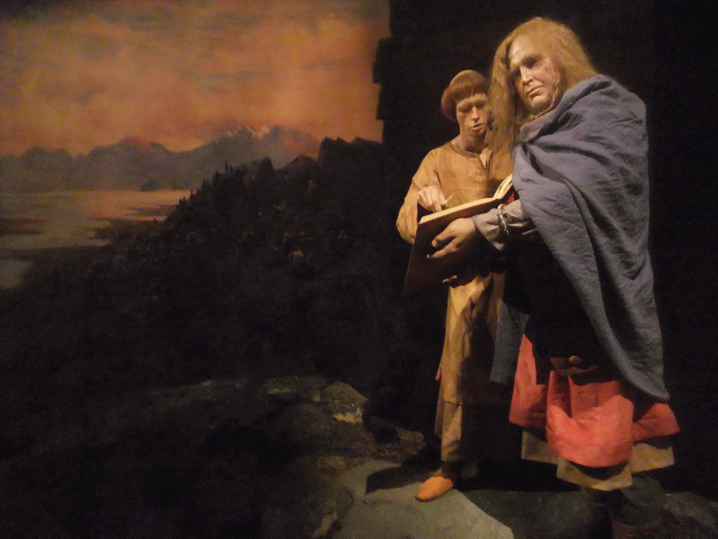 Wax statues of people at the Lögberg (Law Rock) at Þingvellir, at the Saga Museum in the Perlan building