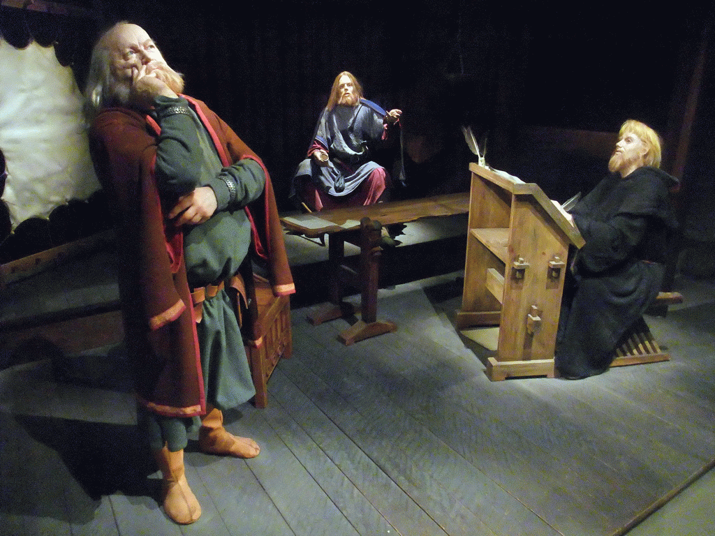 Wax statue of Snorri Sturluson at the Saga Museum in the Perlan building