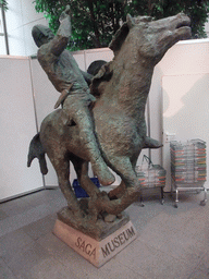 Statue at the entrance of the Saga Museum in the Perlan building