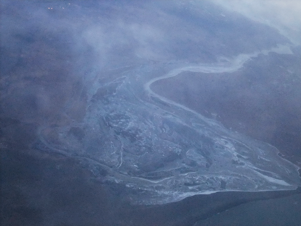 The Ölfusá river delta at the southwest of Iceland, viewed from the plane to Amsterdam