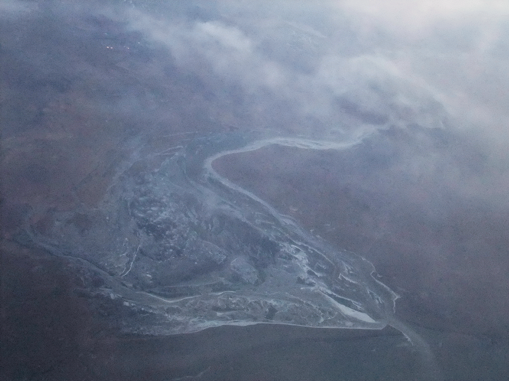 The Ölfusá river delta at the southwest of Iceland, viewed from the plane to Amsterdam