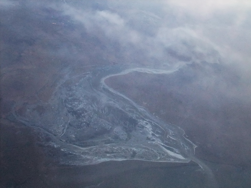 The Ölfusá river delta at the southwest of Iceland, viewed from the plane to Amsterdam