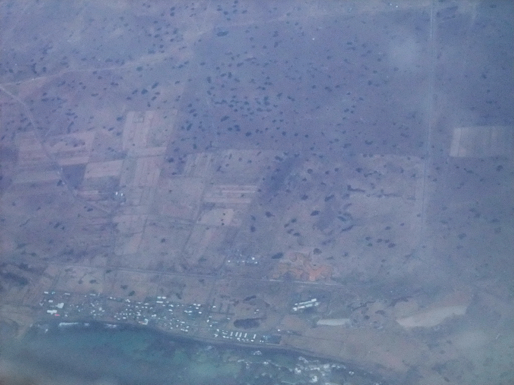 The Eyrarbakki village at the southwest of Iceland, viewed from the plane to Amsterdam