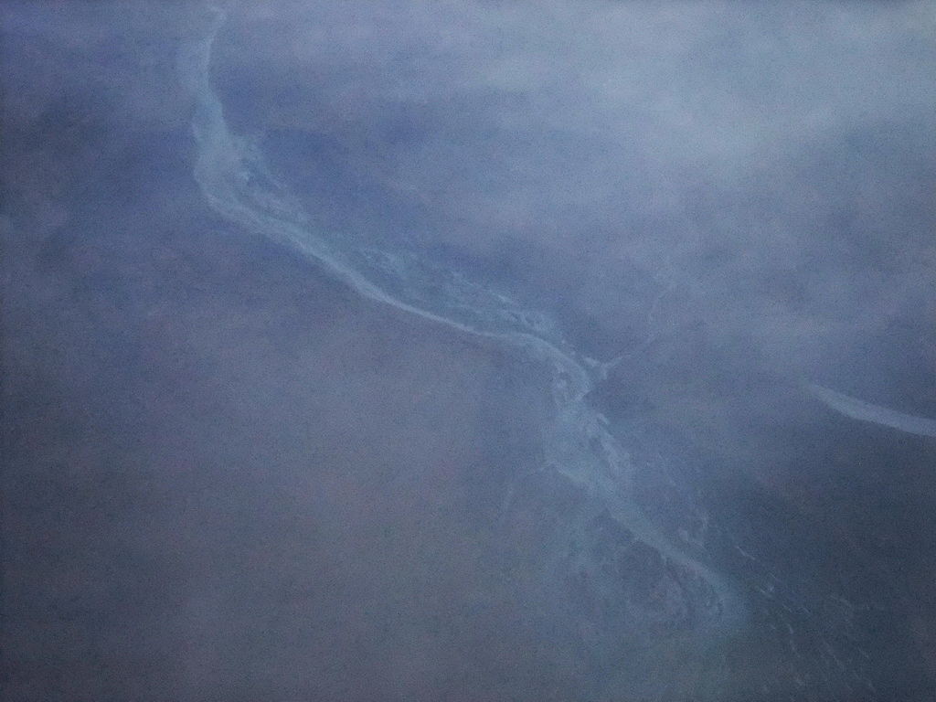 The Þjórsá river delta at the southwest of Iceland, viewed from the plane to Amsterdam