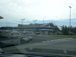 Front of Keflavik International Airport, viewed from the rental car on the Reykjanesbraut road