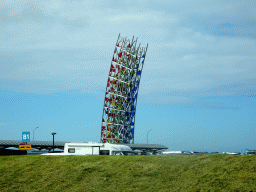 Piece of art in front of Keflavik International Airport, viewed from the rental car on the Reykjanesbraut road