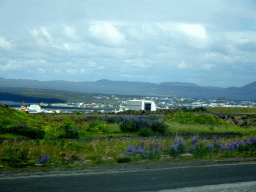 The town of Reykjanesbær, viewed from the rental car on the Reykjanesbraut road