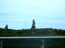 Columns of rocks, viewed from the rental car on the Reykjanesbraut road