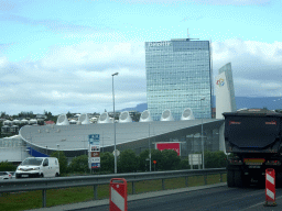 The Smáralind shopping mall at Kópavogur, viewed from the rental car on the Reykjanesbraut road