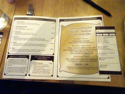 Menu at the Hereford Steikhús restaurant