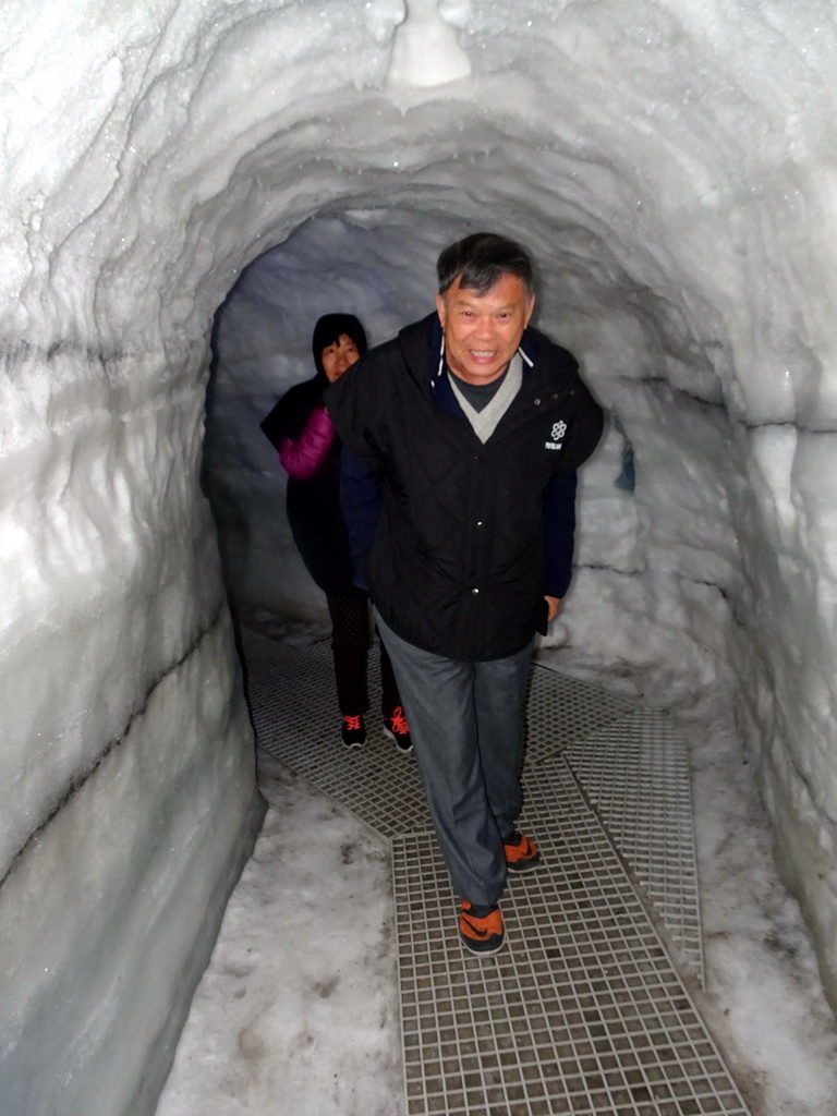 Miaomiao`s parents in the Man-made Ice Cave at the Wonders of Iceland exhibition at the Ground Floor of the Perlan building