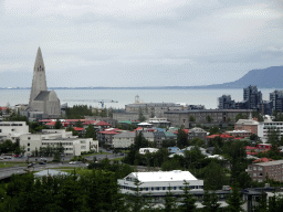 The city center with the Hallgrímskirkja church, viewed from the roof of the Perlan building