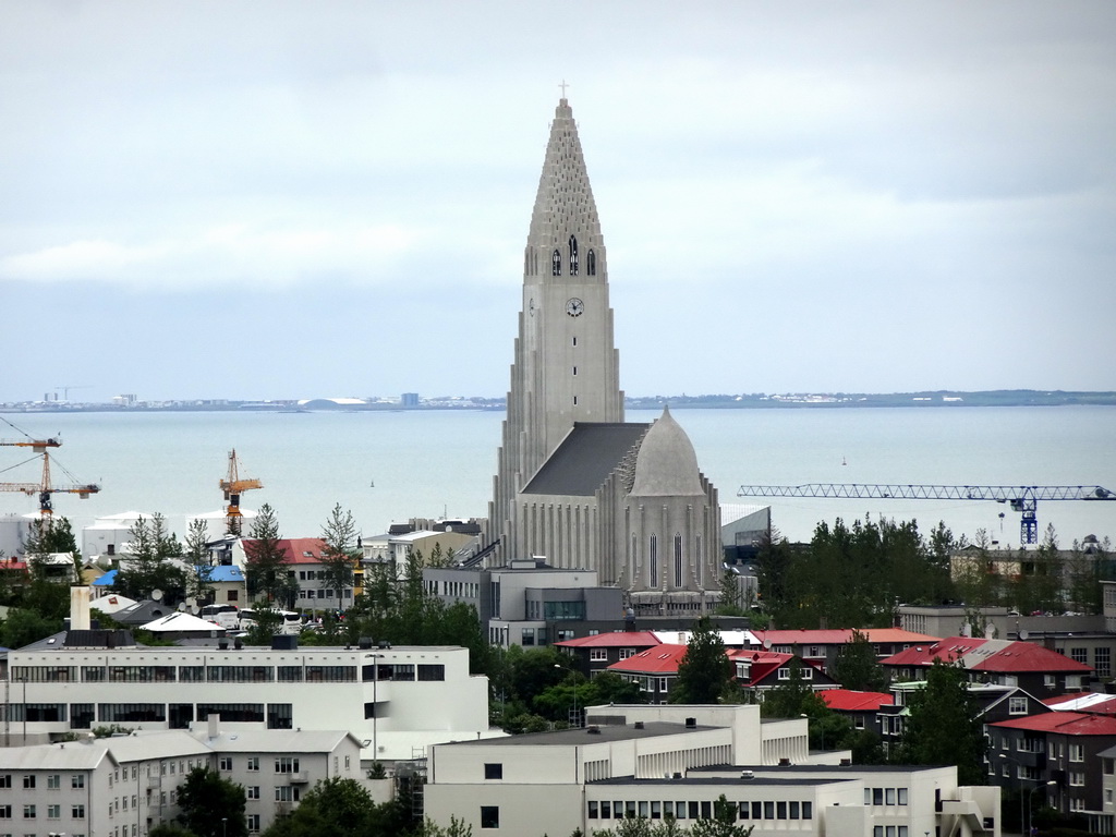 The city center with the Hallgrímskirkja church, viewed from the roof of the Perlan building