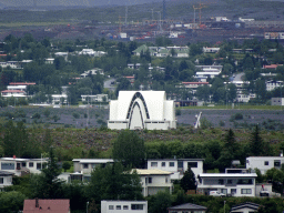 The Kópavogskirkja church of Kópavogur, viewed from the roof of the Perlan building