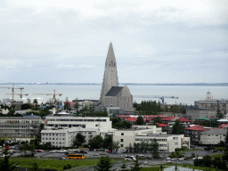 The city center with the Hallgrímskirkja church, viewed from the roof of the Perlan building